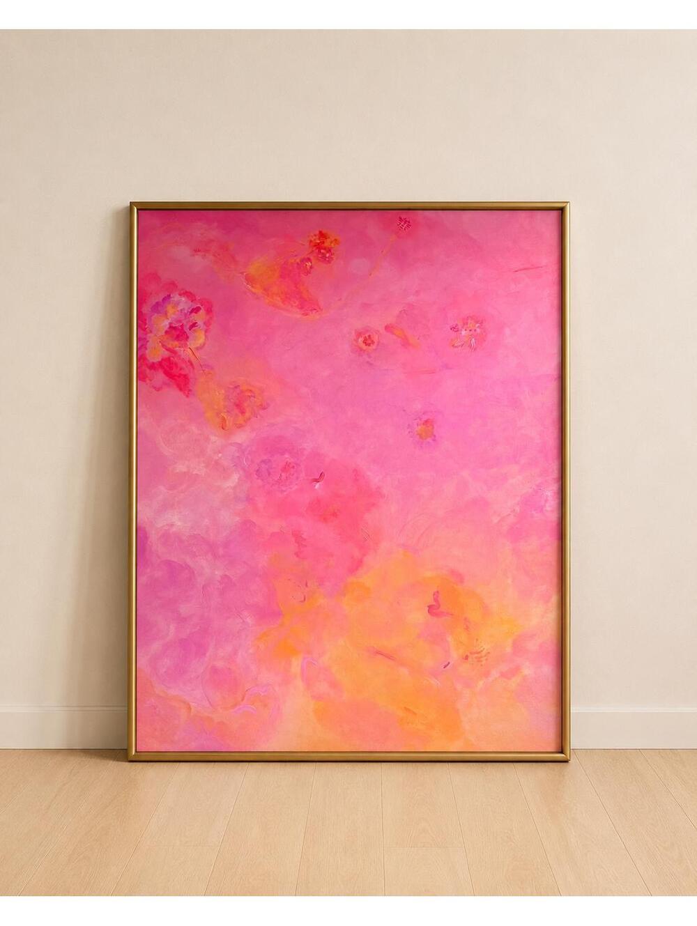 Modern Pink & Orange Abstract Art Print, Colorful Contemporary Wall Art, 8x10